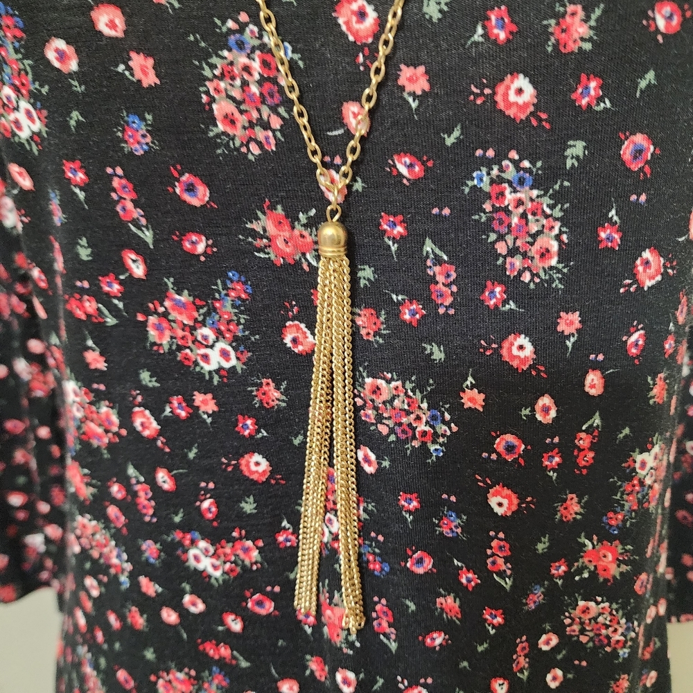 ALMOST FAMOUS Ditsy Floral Boho Cut Out Back Dress, size‎ Large, Black Multi - Picture 4 of 13
